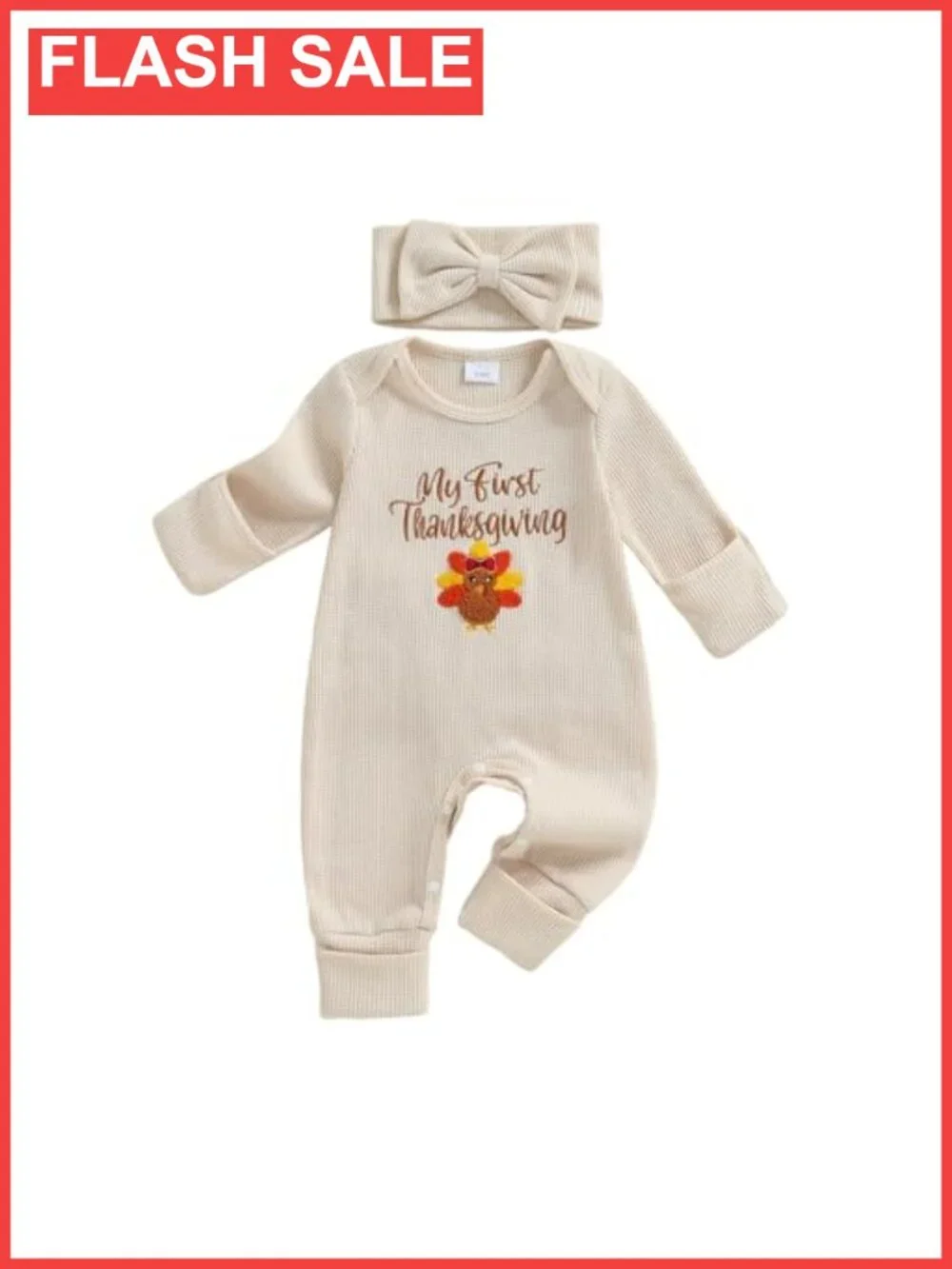 Baby Girl First Thanksgiving Jumpsuit Romper Long Sleeve Snap Closure
